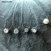5 Colors Dazzling Zircon Pendant Necklace With Invisible Transparent Fishing Line Chain For Women Minimalist Jewelry