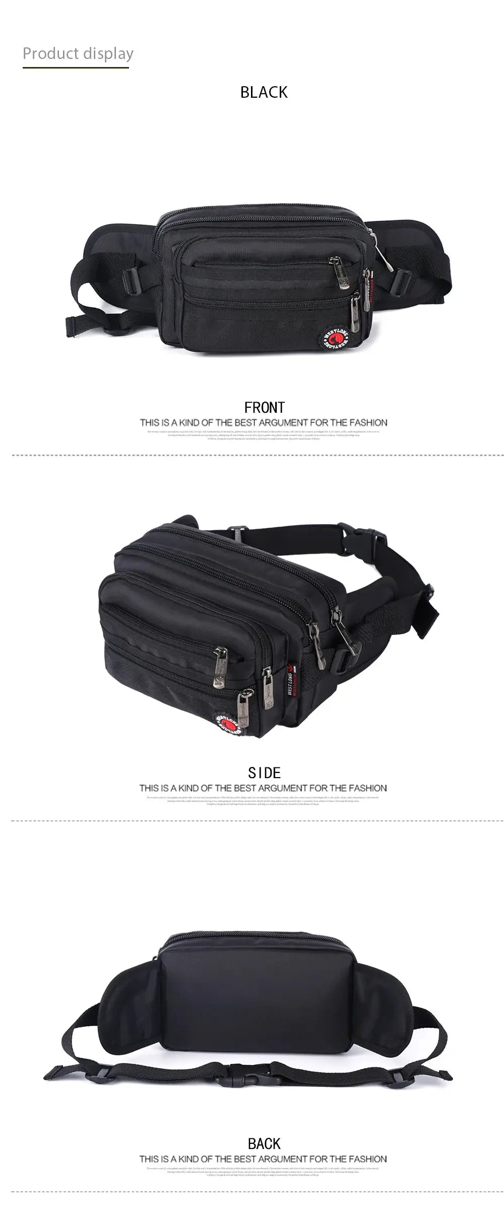 Simples Market waist pack black waterproof with multiple zip pockets and adjustable strap