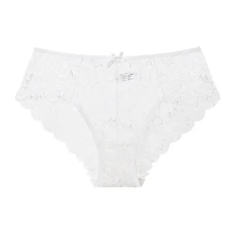 LaceLuxe Women Breathable Lace Panties Briefs Comfortable Nylon Spandex Blend With Hollow Bowknot Design