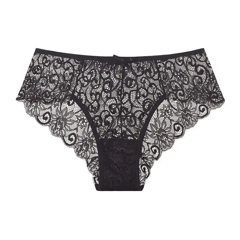 LaceLuxe Women Breathable Lace Panties Briefs Comfortable Nylon Spandex Blend With Hollow Bowknot Design