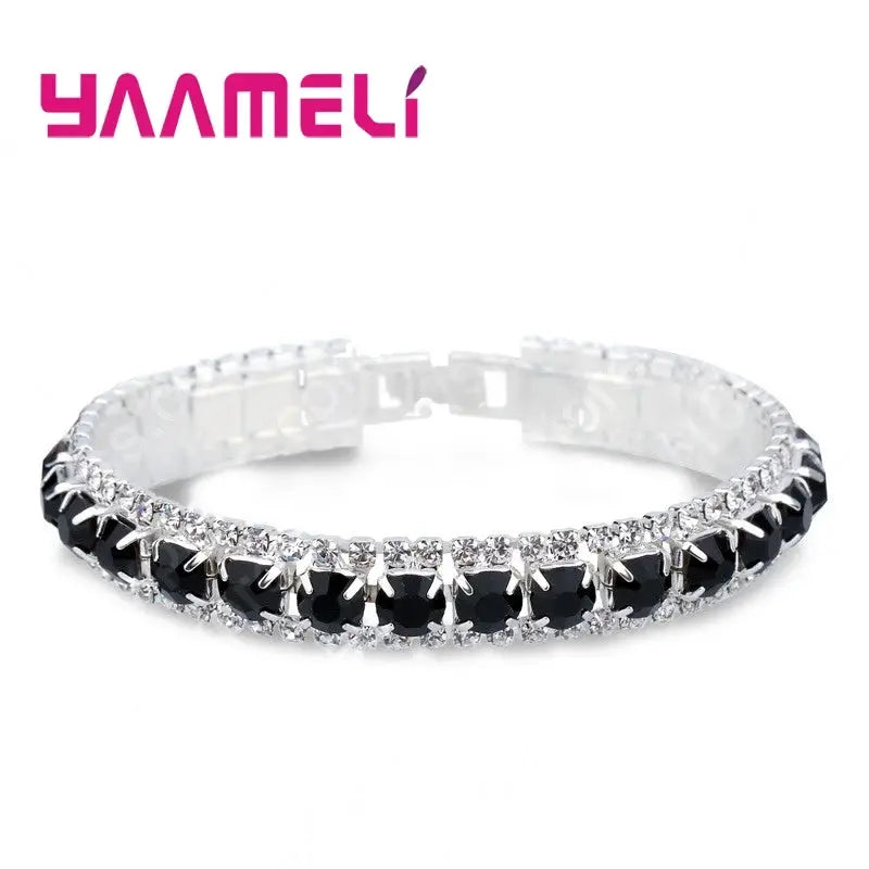 Sterling Silver 925 Bracelets For Women With AAA Zircon Austrian Crystal Link Chain Bangle In 14 Colors