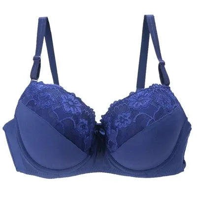 Lace bra for women, blue underwire with lace cups and adjustable straps