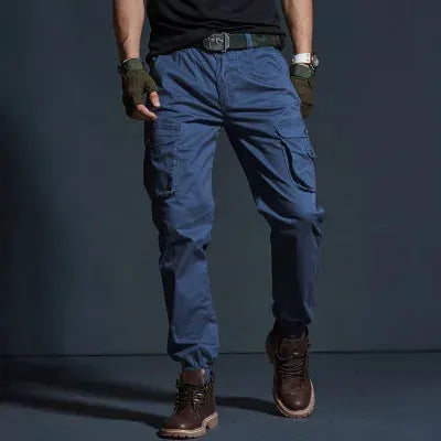 Men's navy blue cargo pants, tactical jogger style workwear with multiple pockets by Simples Market