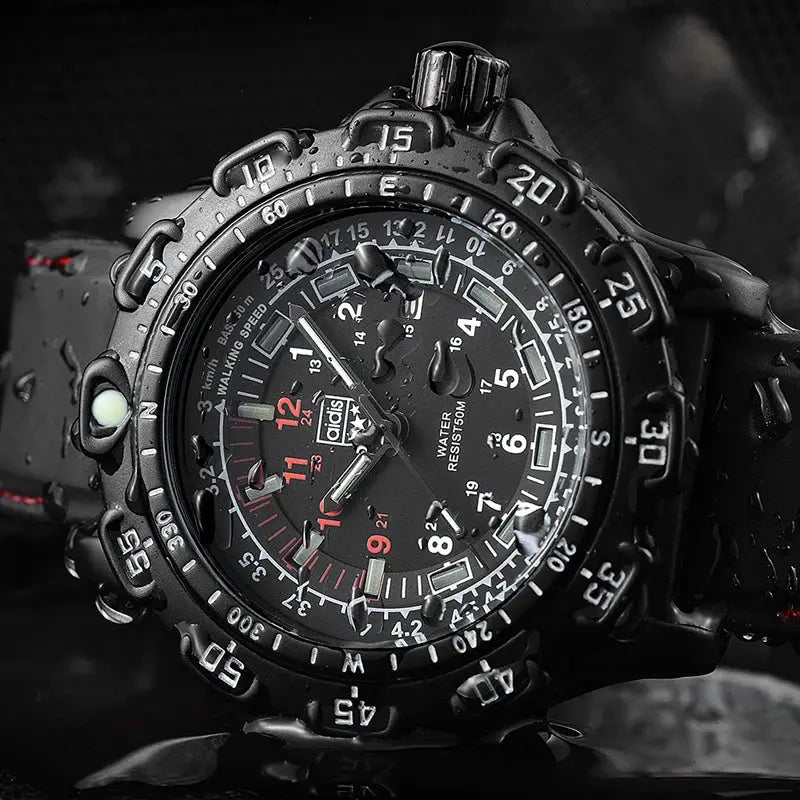 Addies military tactical wristwatch, black rugged bezel, luminous dial, water resistant