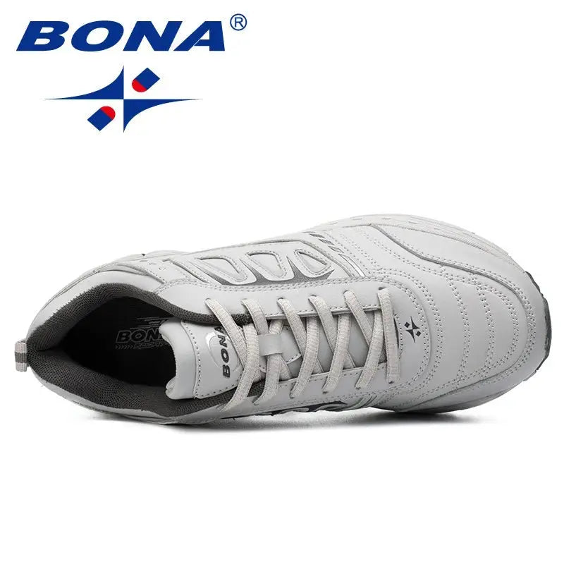 BONA New Style men running shoes, white/gray lace-up athletic sneakers top view