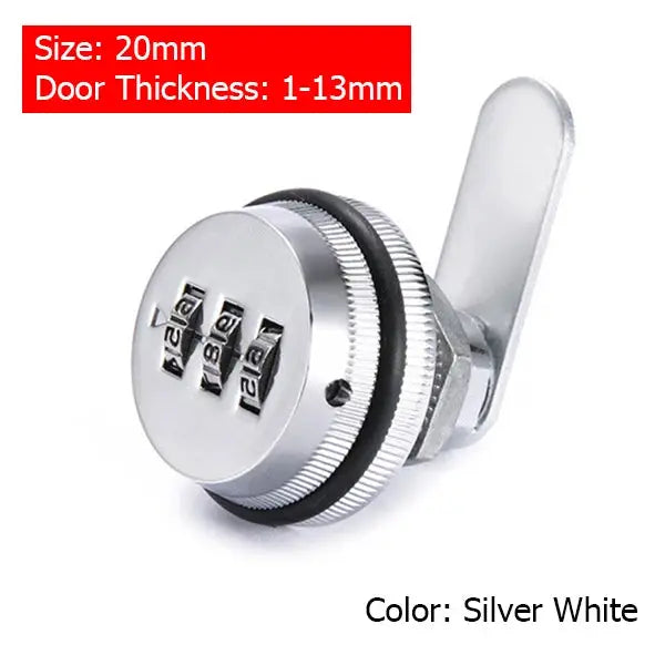 KAK Combination Cabinet Lock, silver zinc alloy with four-digit wheels, for mailbox/cabinet doors