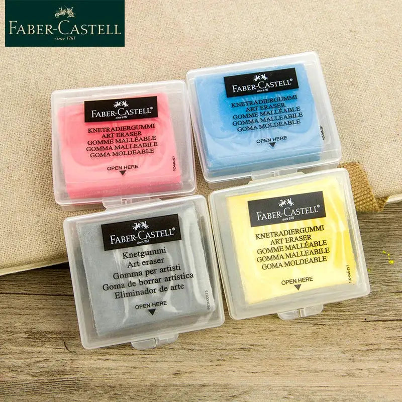 Faber-Castell kneaded art eraser set in four plastic cases – pink, blue, gray, yellow