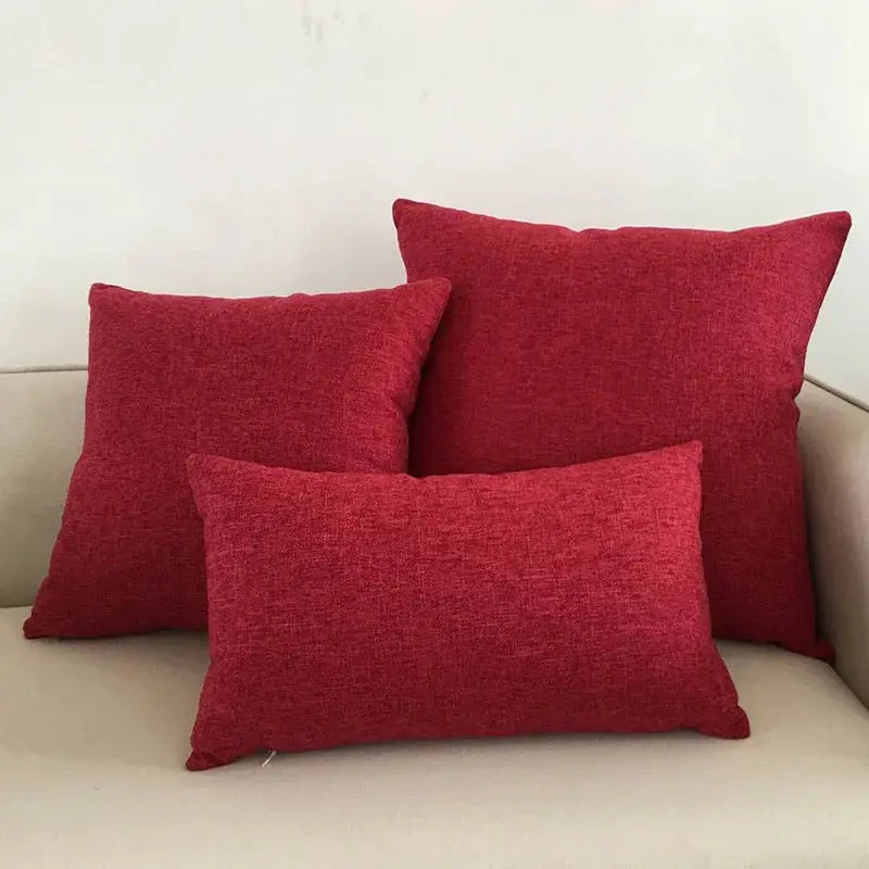 Sofa cushion covers set of 3 in red textured fabric for home or hotel by Simples Market.