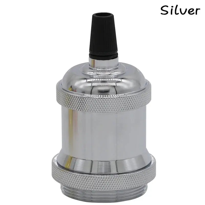 Silver aluminum E27 pendant lamp socket with knurled rings