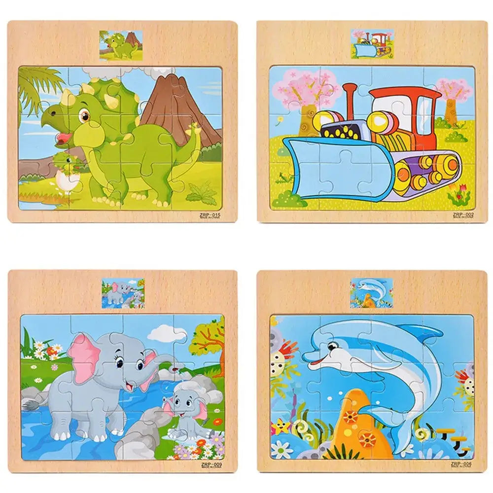 Wooden Puzzles For Kids 9 Or 12 Pieces Cartoon Vehicles And Animals Learning Educational Toys Gift For Children