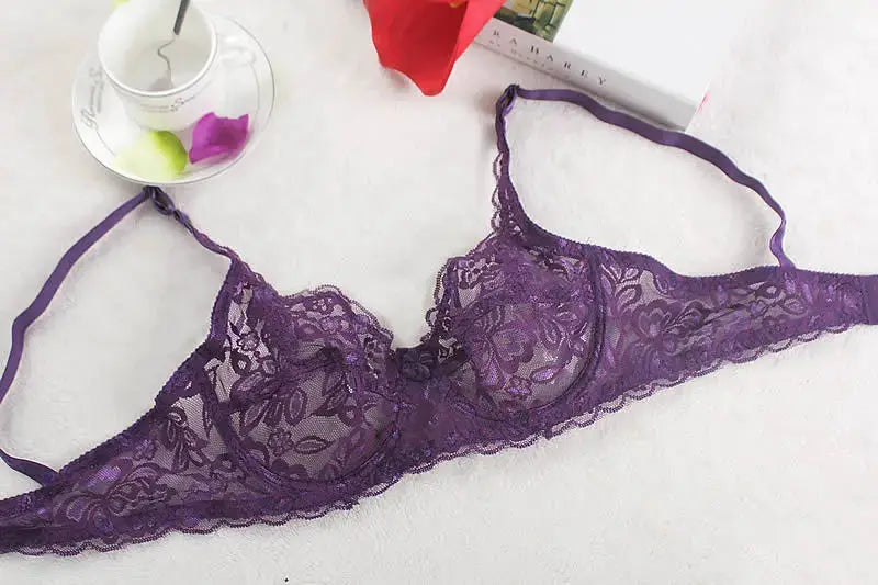 Purple lace underwire push-up bra with adjustable straps, women's lingerie