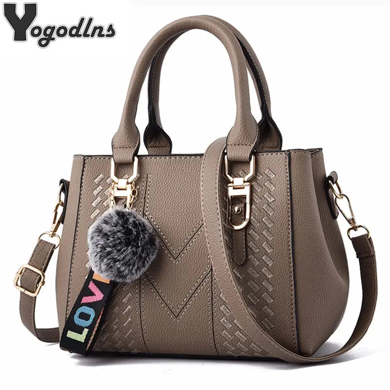 NovaLuxe PU Leather Messenger Bag For Women With Fur Ball Accent And Secure Zipper Closure