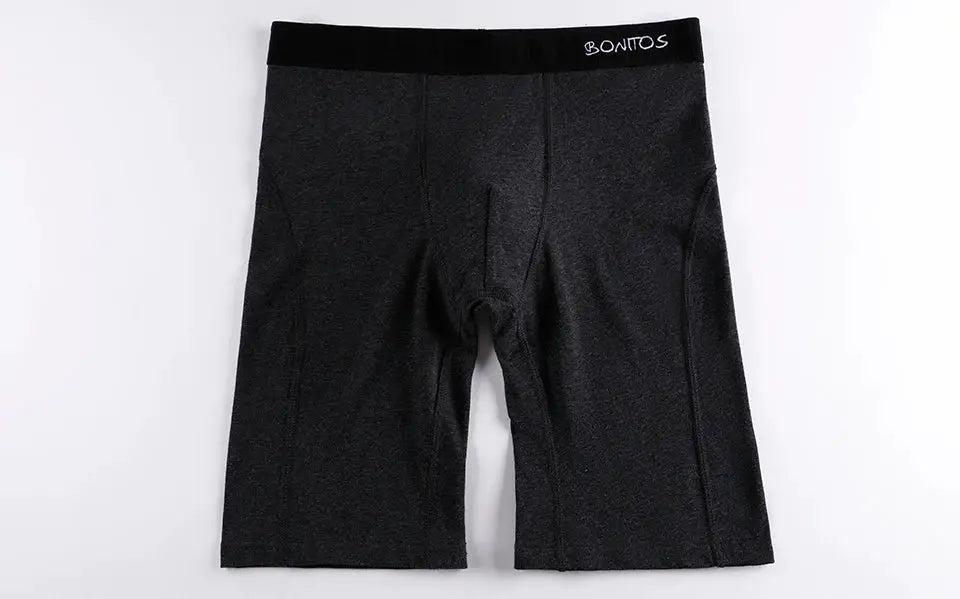 Men's long-leg cotton boxer shorts with black BONITOS waistband in charcoal gray
