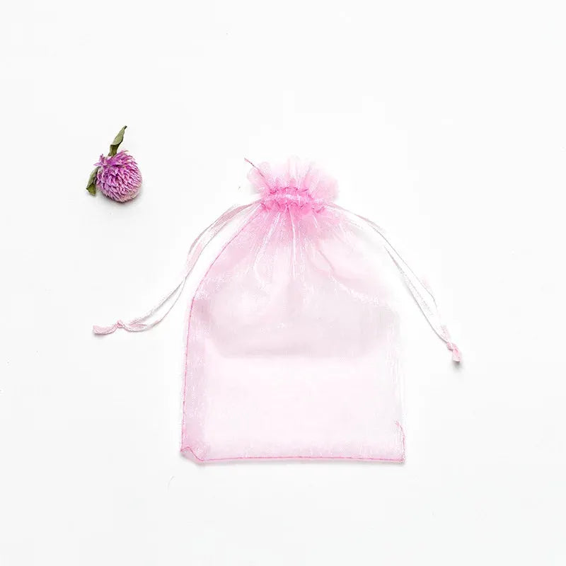 50 Pieces Drawstring Organza Gift Bags For Jewelry Packaging Wedding Party Four Sizes 7x9 Cm 9x12 Cm 10x15 Cm 13x18 Cm