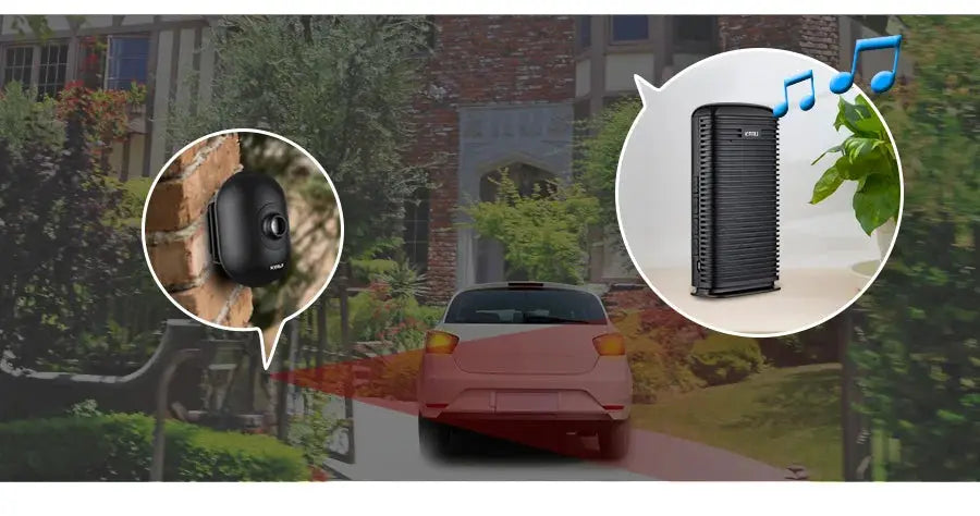 KERUI DW9 garage alarm system: two devices, wireless driveway motion sensor and waterproof outdoor hub