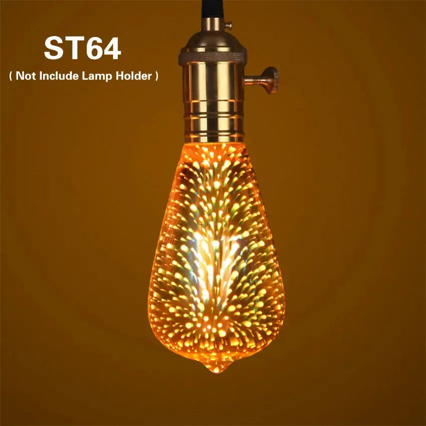 E27 amber teardrop 3D night light with star fireworks glow, Simples Market decorative bedside lamp
