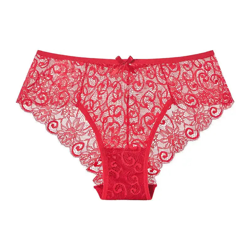 LaceLuxe Women Breathable Lace Panties Briefs Comfortable Nylon Spandex Blend With Hollow Bowknot Design