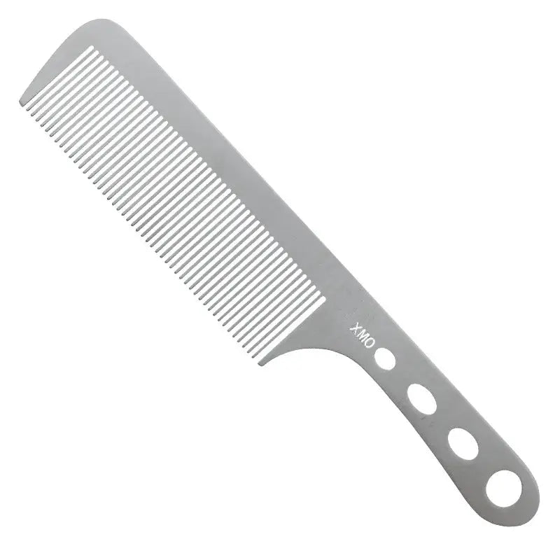 Brainbow titanium steel comb 1pc, ultra-thin anti-static barber tool, gray metal with four circular holes on handle