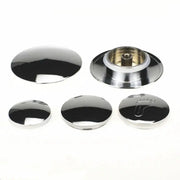 Five chrome pop-up drain covers for bathtub drains