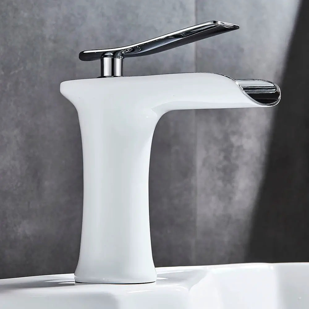 Basin faucet white ceramic body with chrome lever, single-handle waterfall bathroom tap by Simples Market
