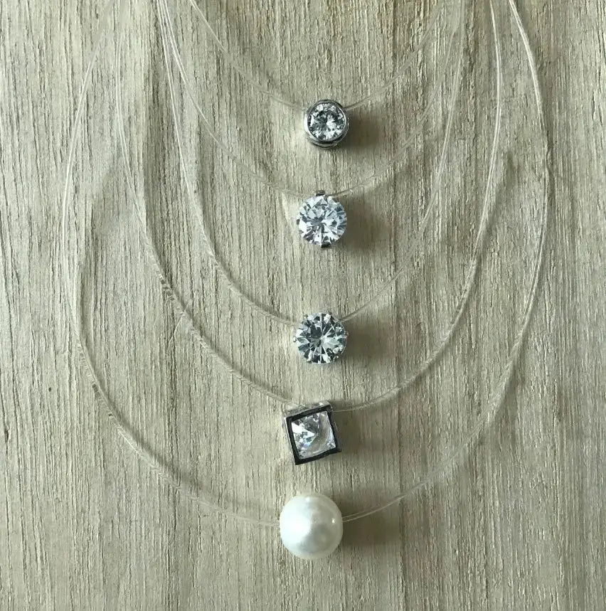 5 Colors Dazzling Zircon Pendant Necklace With Invisible Transparent Fishing Line Chain For Women Minimalist Jewelry