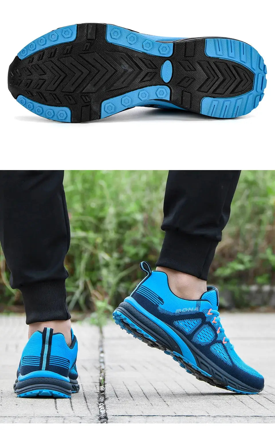 BONA men's blue and black mesh sneakers, lightweight outdoor running shoes