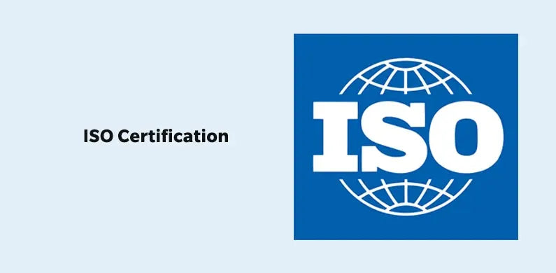 ISO Certification badge with ISO logo on light blue background.