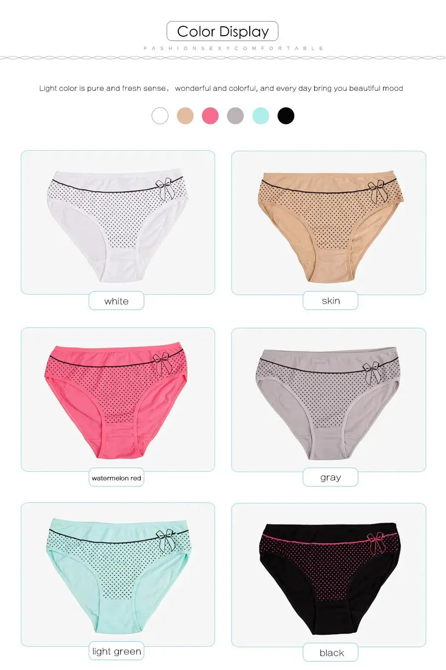 Women's cotton briefs set, 6-pack mid-rise panties in assorted colors by Simples Market