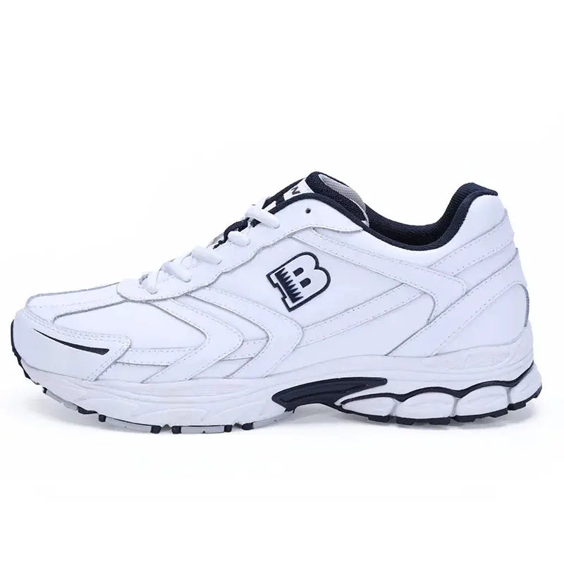 BONA men's white running shoes, lace-up athletic sneakers with black sole accents