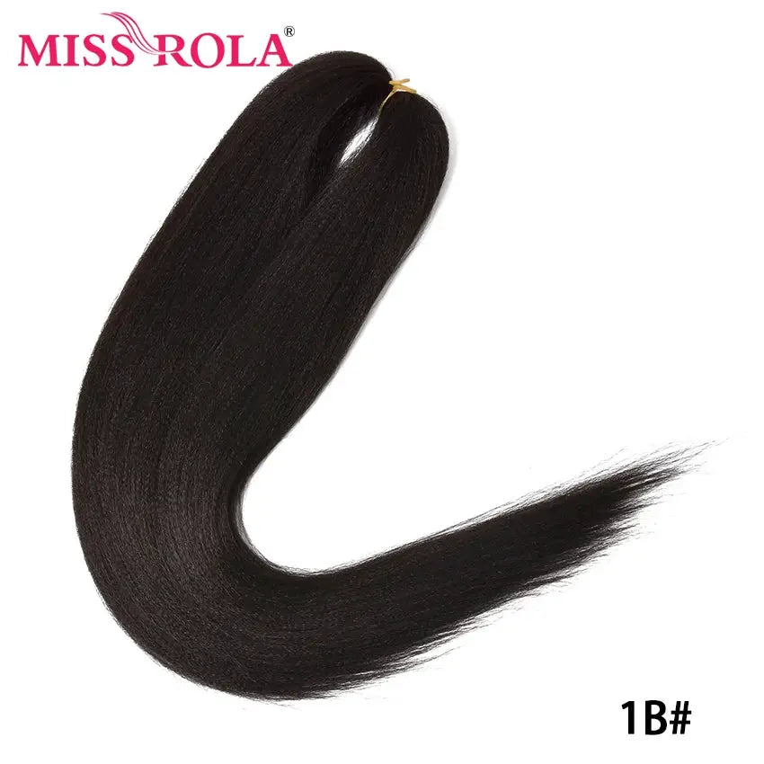 Miss Rola synthetic 30-inch Kanekalon hair braid, yaki straight, 1B black, pre-stretched extension.