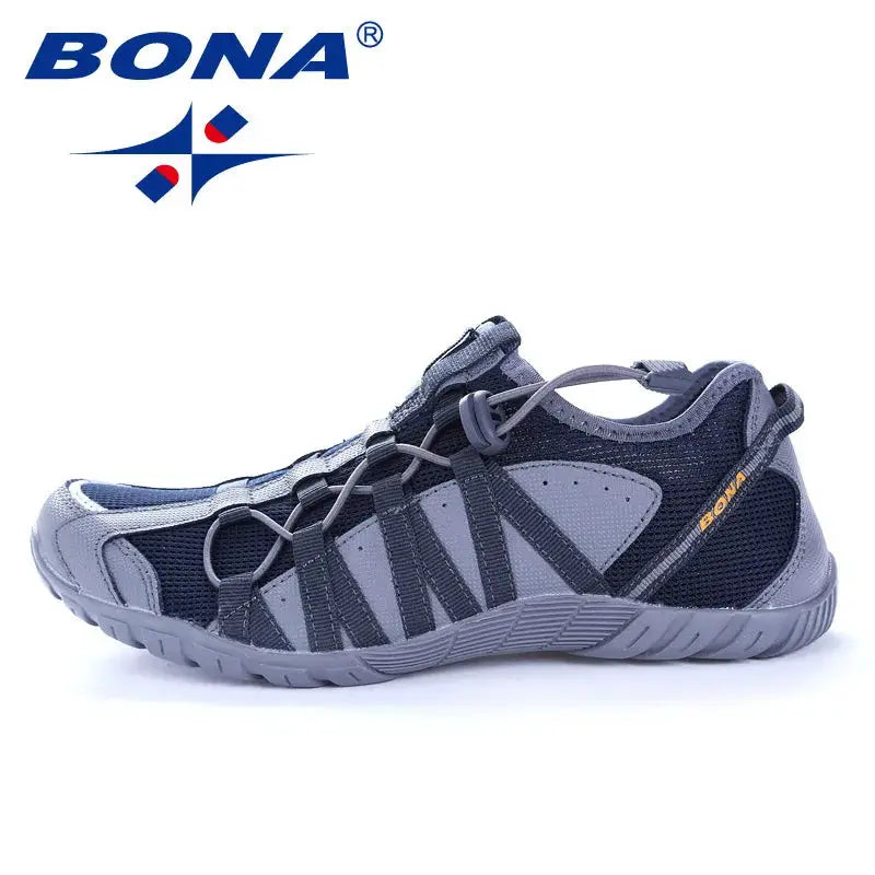 BONA men's running shoes, navy gray mesh upper, lace-up athletic sneakers