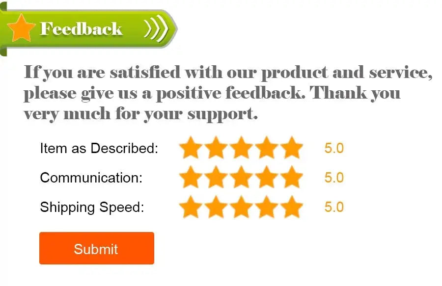 Feedback screen for Simples Market car remote central locking system; orange Submit button and 5-star ratings.