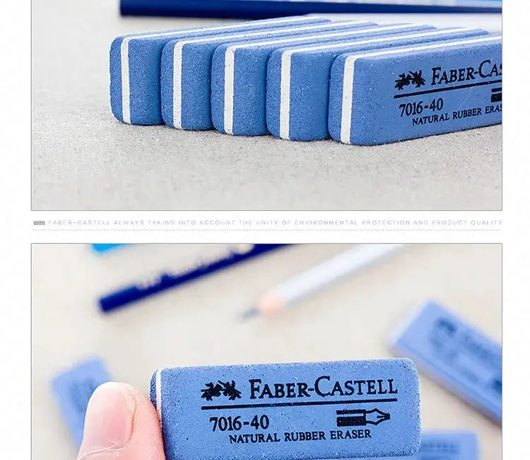 Faber-Castell natural rubber erasers set, blue with white stripes, 3-piece