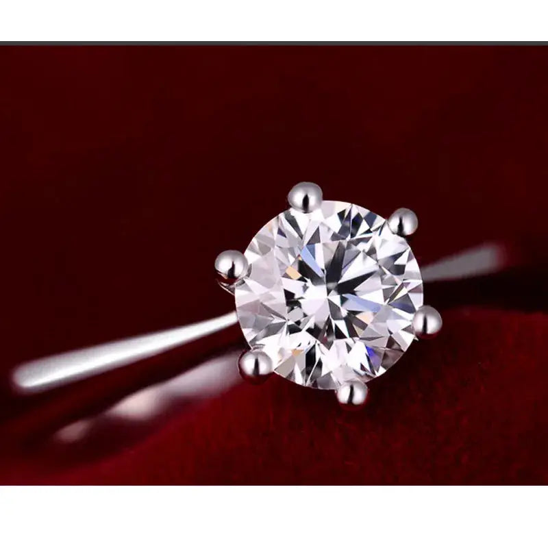 S925 sterling silver engagement ring with round Austrian crystal, six-prong setting