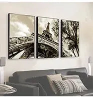 Shadow box three-panel wooden photo frame, 3cm depth, Simples Market, with black-and-white cityscape triptych