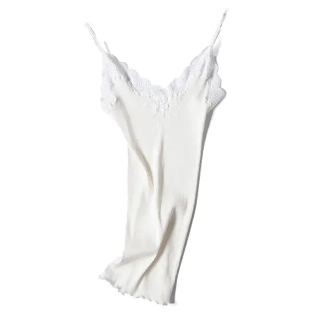 SuyaDream 70 Percent Silk Cotton Blend Lace Camisole With Spandex Knit For Soft Breathable Comfort