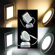Simples Market 18W glass LED downlights, round and square panels with driver, warm/cool white, AC110–220V, 5-piece collage