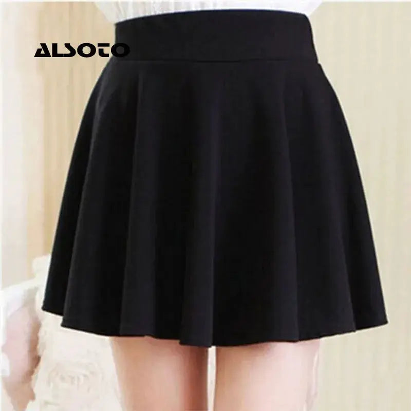 Women's black elastic-waist pleated mini skirt ALSOTO