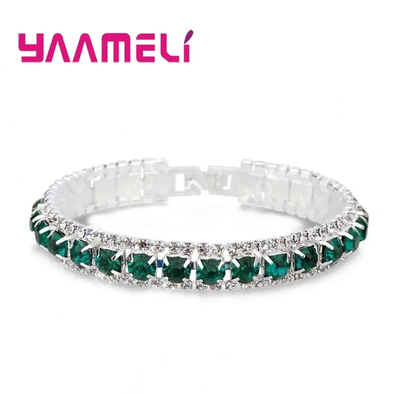 Sterling Silver 925 Bracelets For Women With AAA Zircon Austrian Crystal Link Chain Bangle In 14 Colors
