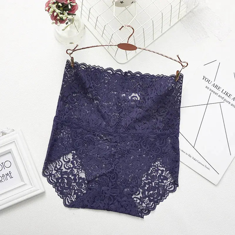 Navy lace high-waist shapewear shorts for tummy control, seamless