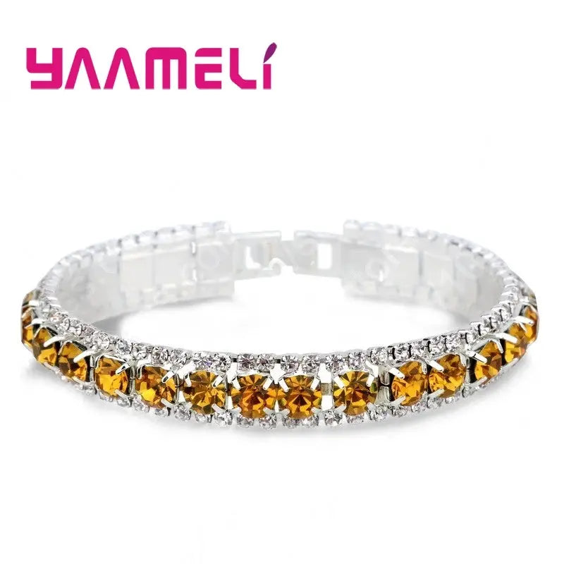 Sterling Silver 925 Bracelets For Women With AAA Zircon Austrian Crystal Link Chain Bangle In 14 Colors