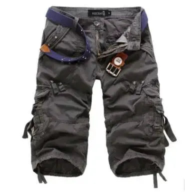 Men's cargo shorts by Simples Market, charcoal cotton knee-length shorts with belt.