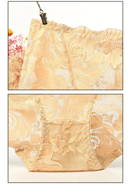 Lace high-waist panties by Simples Market in peach with floral lace and cotton crotch