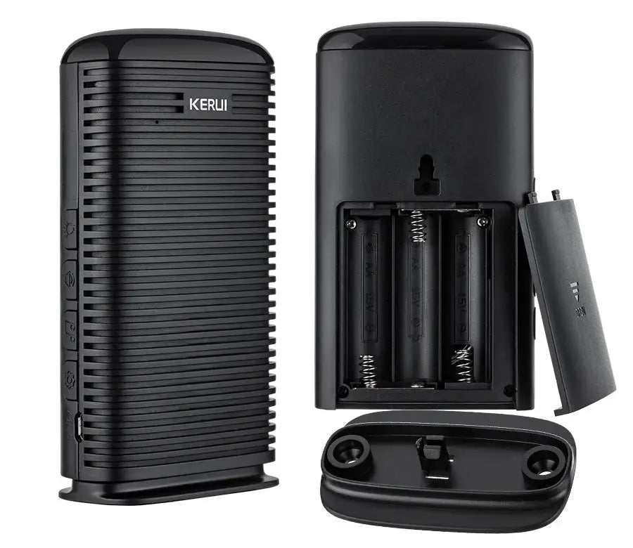 KERUI DW9 garage alarm wireless driveway motion detector, black outdoor waterproof unit with battery compartment