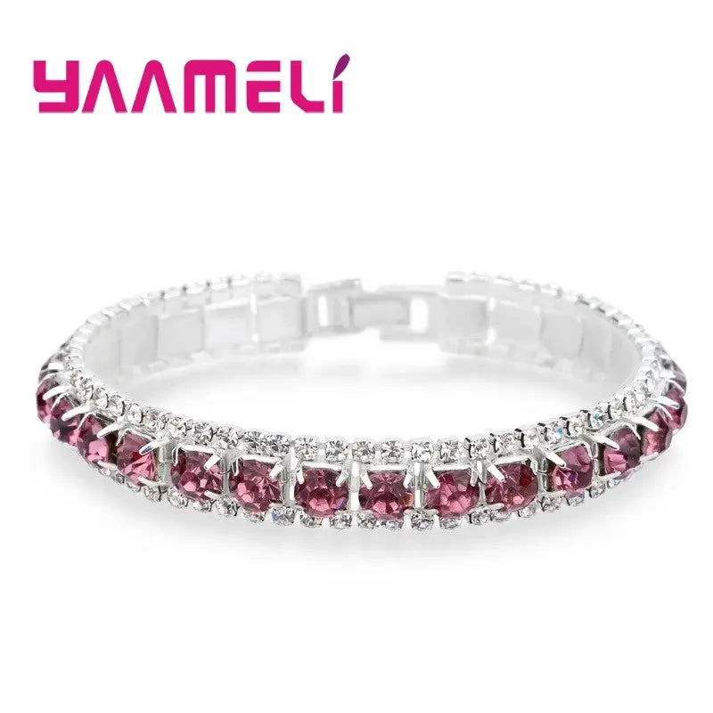 Sterling Silver 925 Bracelets For Women With AAA Zircon Austrian Crystal Link Chain Bangle In 14 Colors