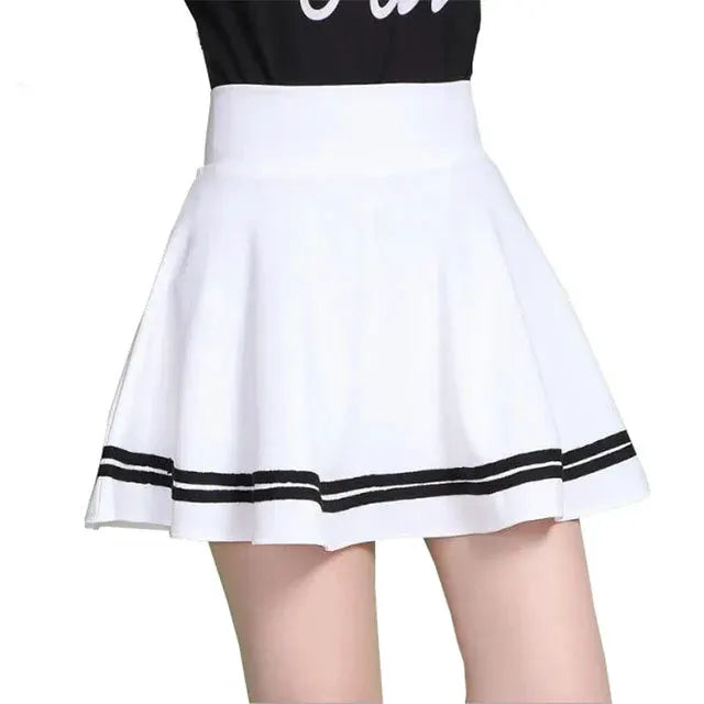 ALSOTO white A-line mini skirt with black stripe hem from Simples Market