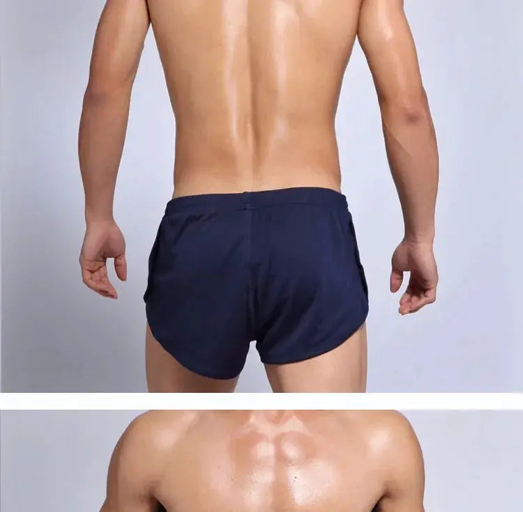 SEOBEAN men's navy blue sports running shorts with inner shorts