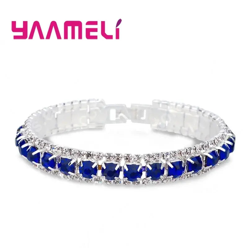 Sterling Silver 925 Bracelets For Women With AAA Zircon Austrian Crystal Link Chain Bangle In 14 Colors
