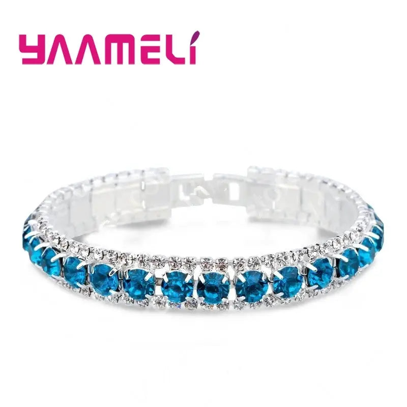 Sterling Silver 925 Bracelets For Women With AAA Zircon Austrian Crystal Link Chain Bangle In 14 Colors