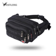 Waist pack Westlong black with multiple zip pockets and adjustable strap, casual functional fanny bag